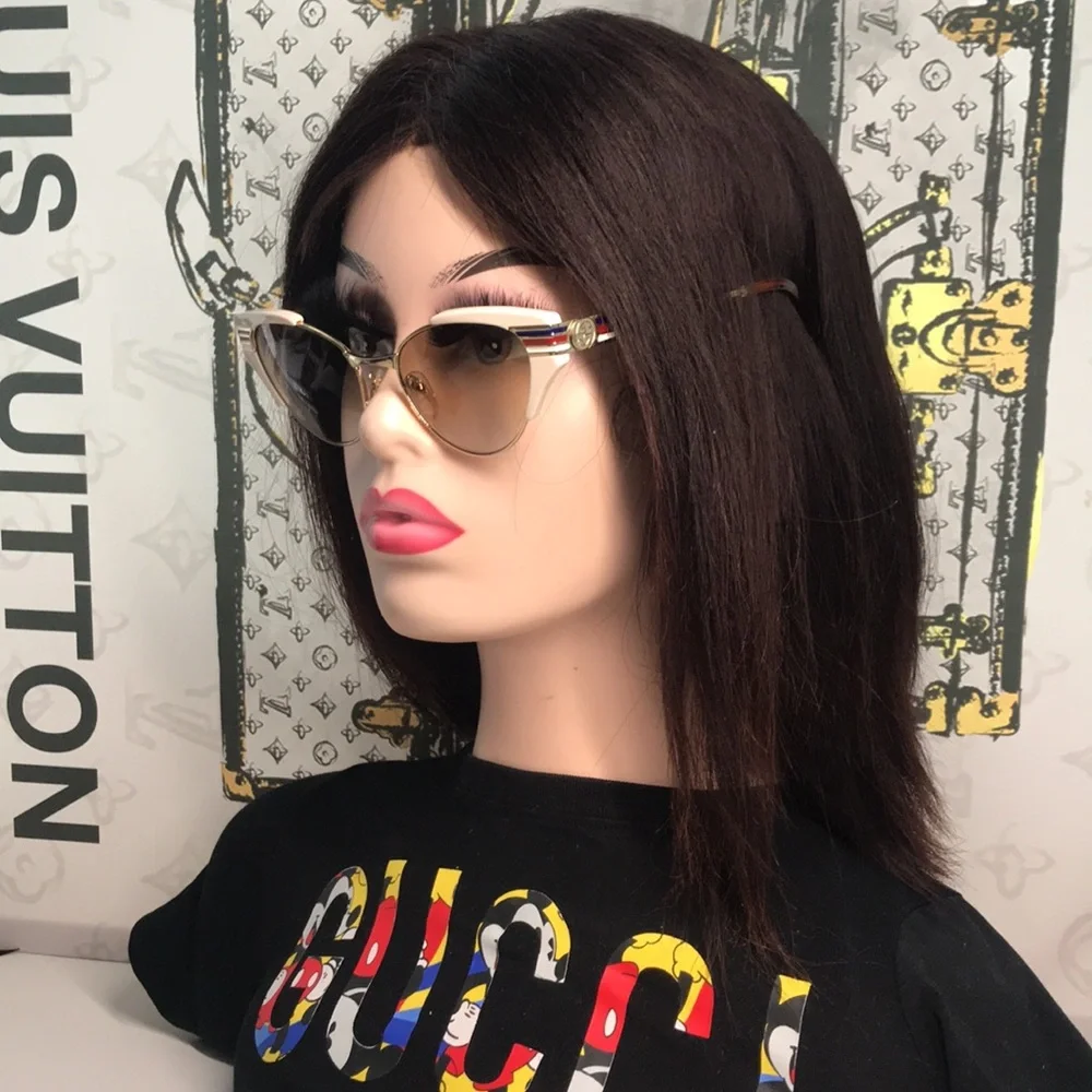 New Authentic Gucci GG0522S 005 Cat-Eye Sunglasses Ivory Brown Gradient